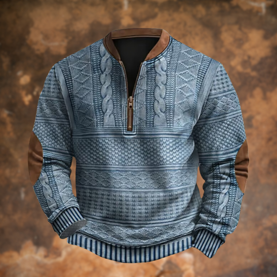 Struktureret sweater til mænd med kort lynlås, billede 1