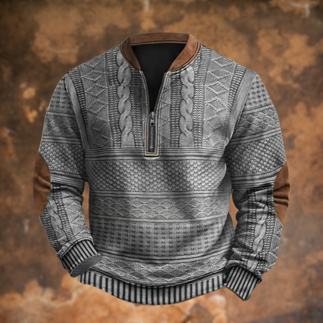 Struktureret sweater til mænd med kort lynlås, billede 5