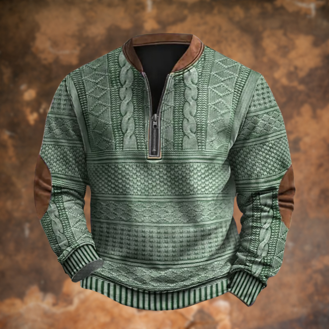 Struktureret sweater til mænd med kort lynlås, billede 6