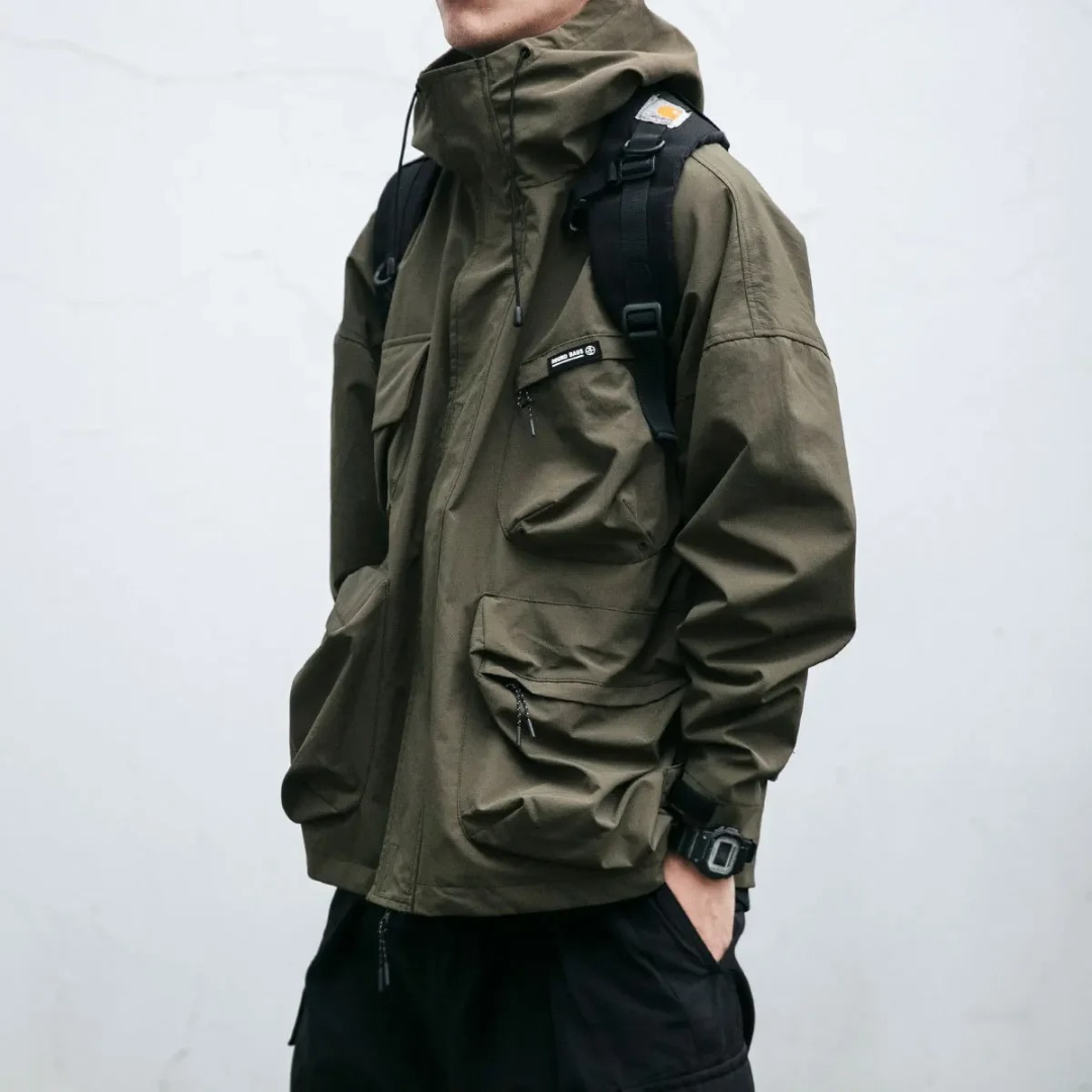 Teknisk outdoorjakke til mænd med hætte og lommer foran, billede 5