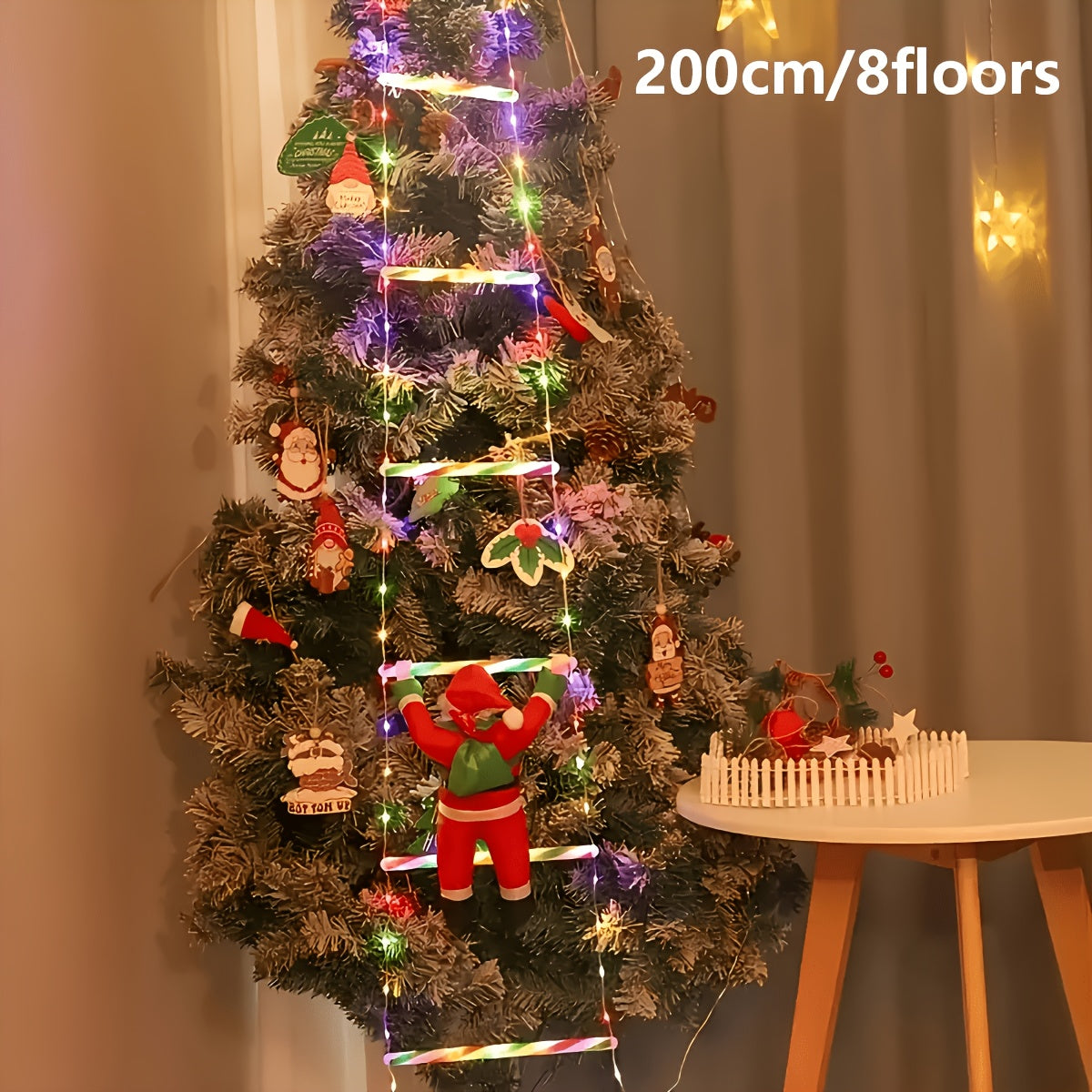 Julelyskæde med klatrende julemand på stige, billede 11