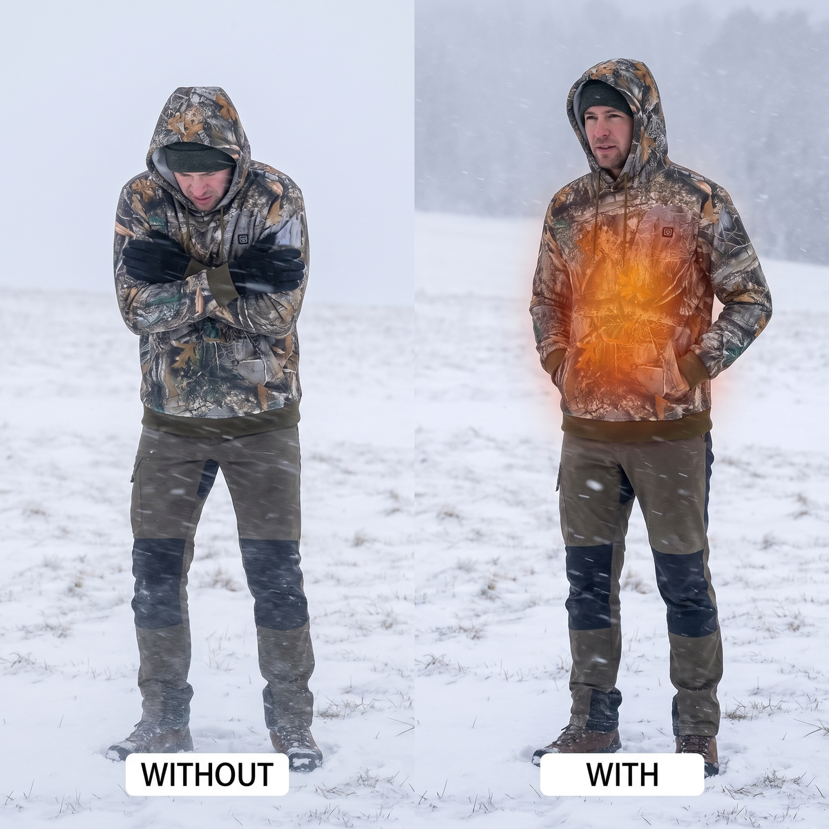 Opvarmet unisex hættetrøje i camouflage – billede 4