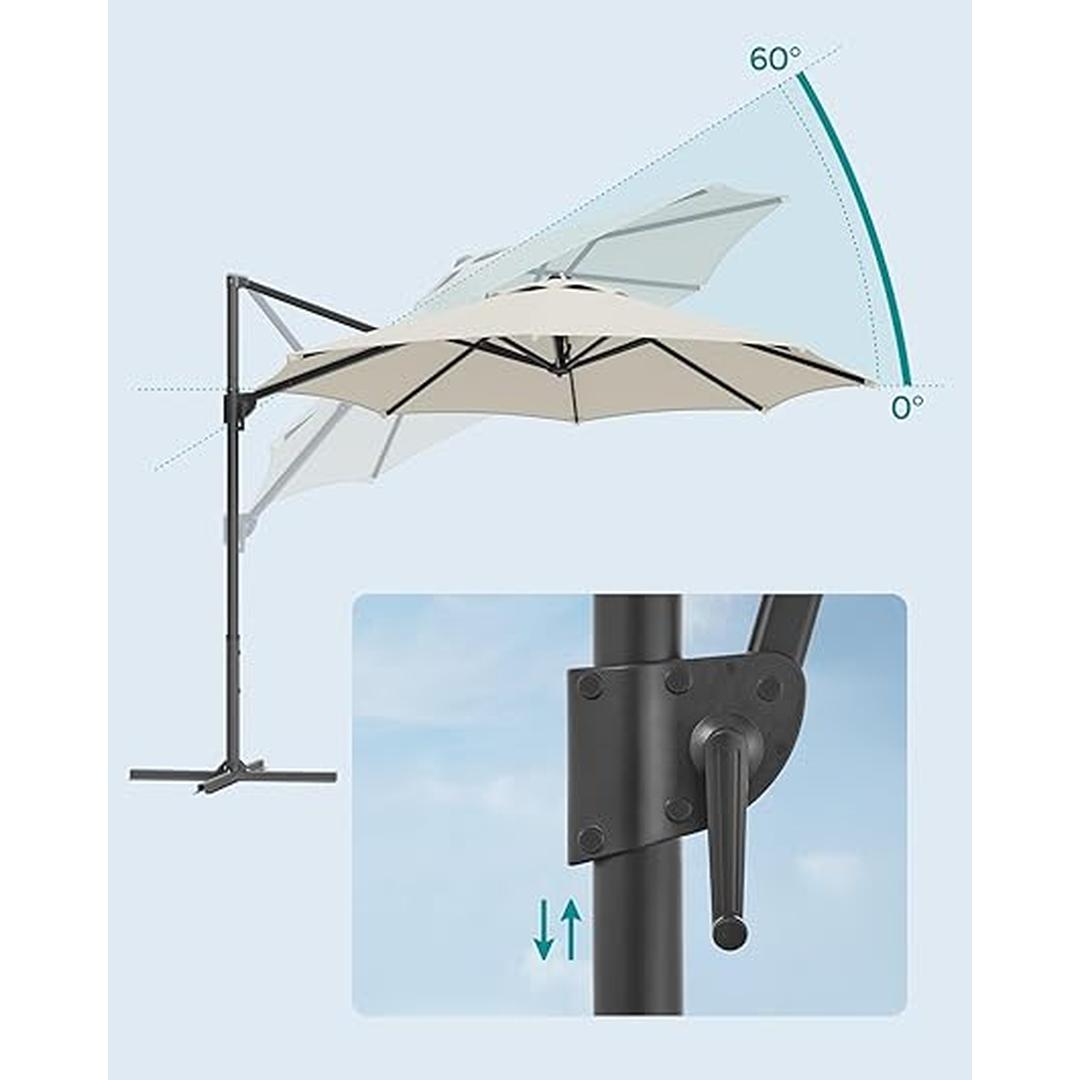 Hængeparasol Ø300 cm med sving – vippelig – UPF 50+ UV-beskyttelse – stålstel med krydsfod