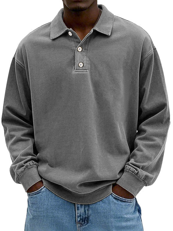 Poloshirt med lange ærmer i grå set forfra