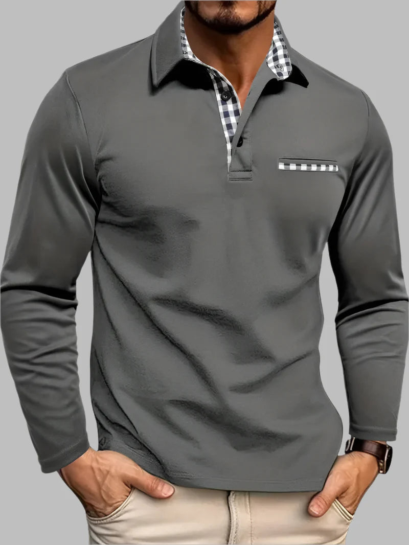 POLOHØJ langærmet poloshirt til herrer i olivengrøn