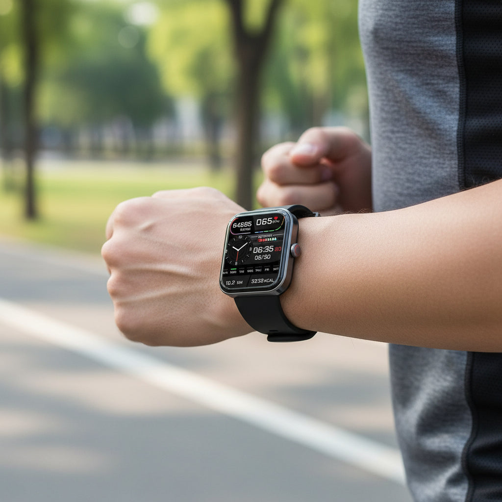 Smartwatch i pink med silikonerem og rund farvetouchskærm