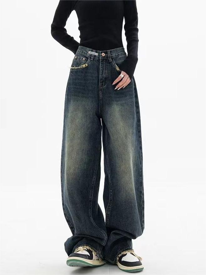Baggy jeans i mørk vask med løs pasform – billede 4