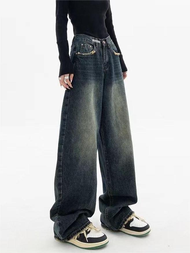 Baggy jeans i mørk vask med løs pasform – billede 6