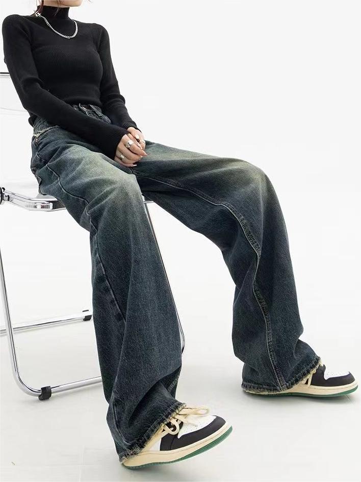 Baggy jeans i mørk vask med løs pasform – billede 8