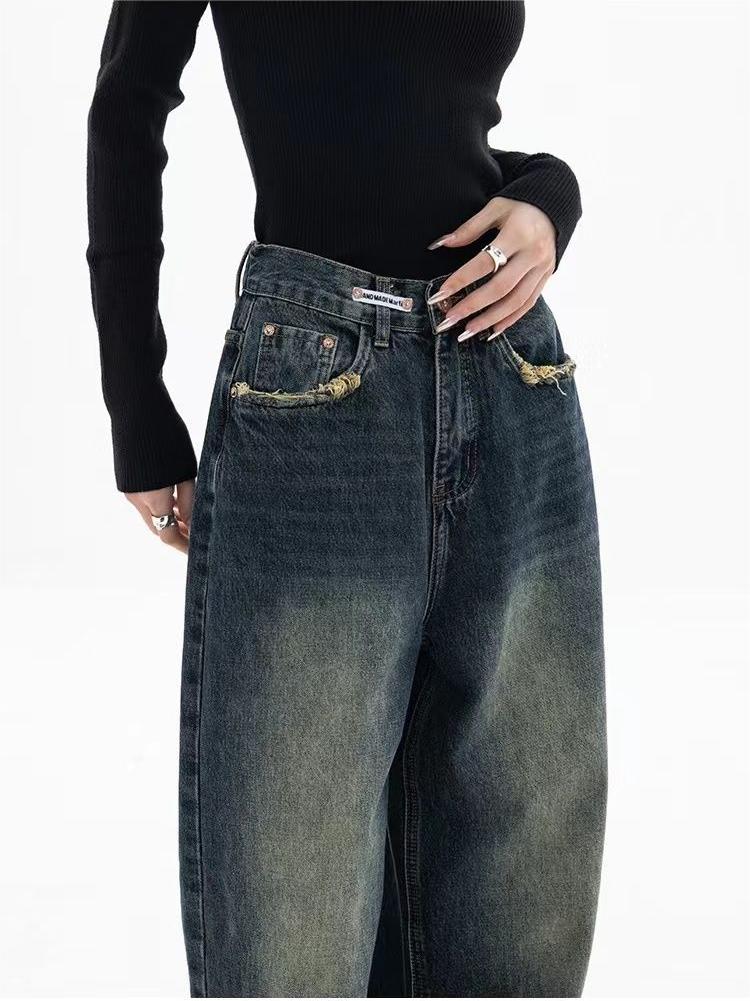 Baggy jeans i mørk vask med løs pasform – billede 9