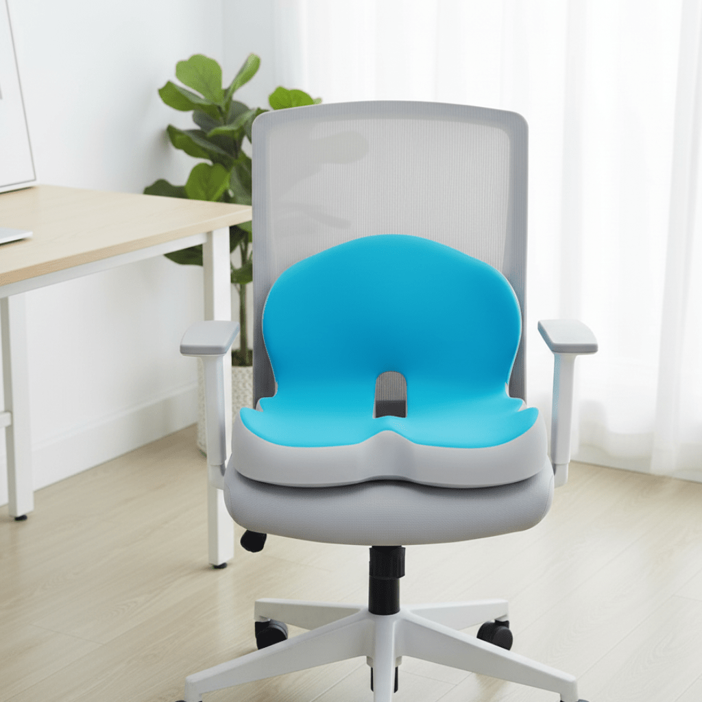 Sort ergonomisk siddepude i memory foam på en kontorstol