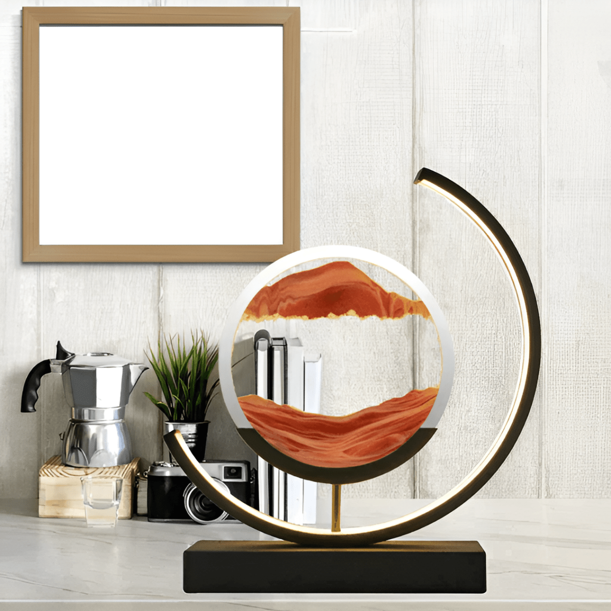 Dekorativ sandlampe med roterende sandcirkel og lys – billede 5