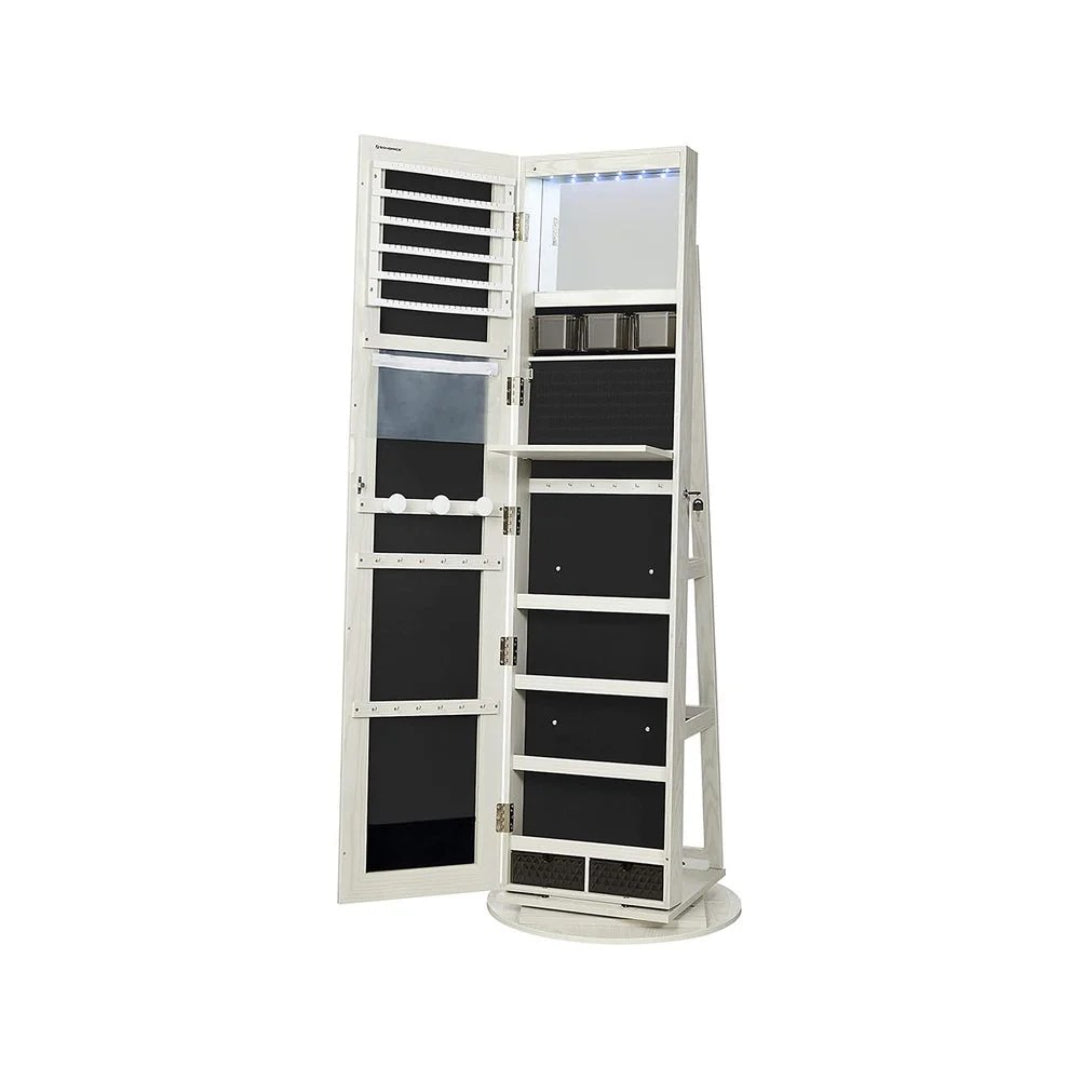 Smykkeskab med spejl 360° drejeligt og lås