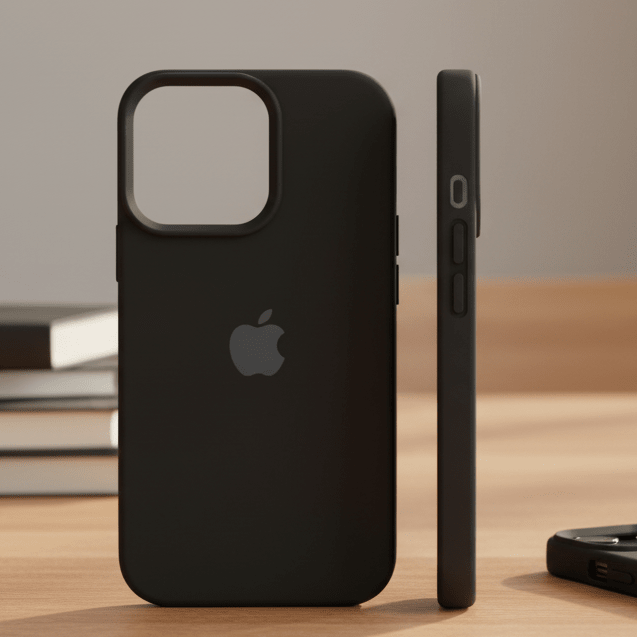 SILKEGREB magnetisk silikonecover til iPhone i beige set bagfra