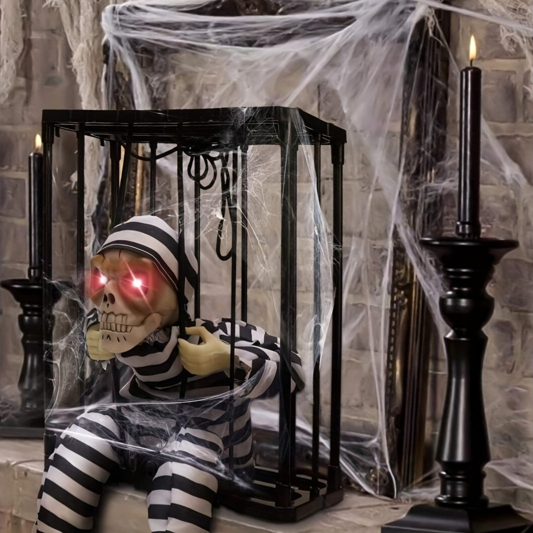 Hængende skelet med åben mund som animeret halloween-prop