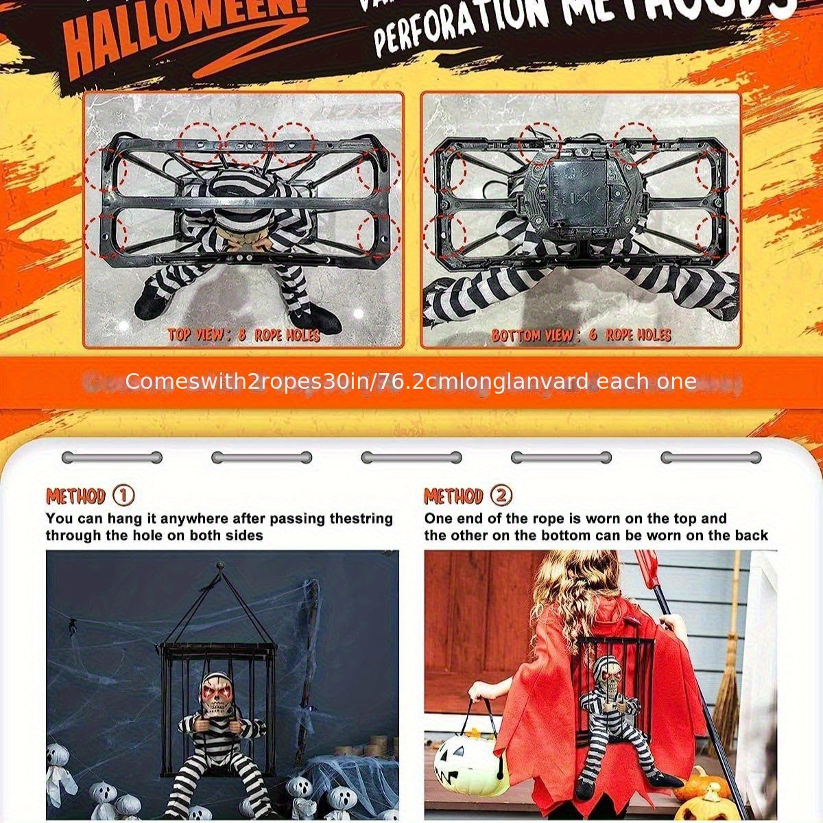Animeret halloweenskelet med bevægelsessensor til ophæng – billede 7