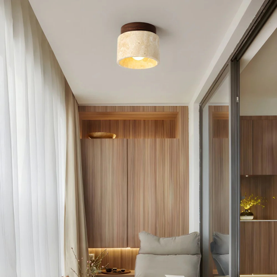 STENKRANS loftlampe i marmor og træ – billede 3