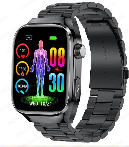 Smartwatch med AMOLED-skærm der viser EKG-kurve og pulsdata
