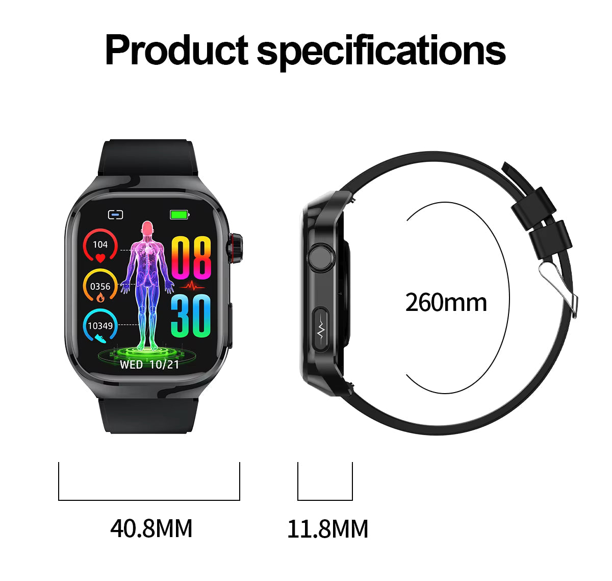 Smartwatch med EKG, blodsukker og urinsyre samt AMOLED-skærm – billede 11