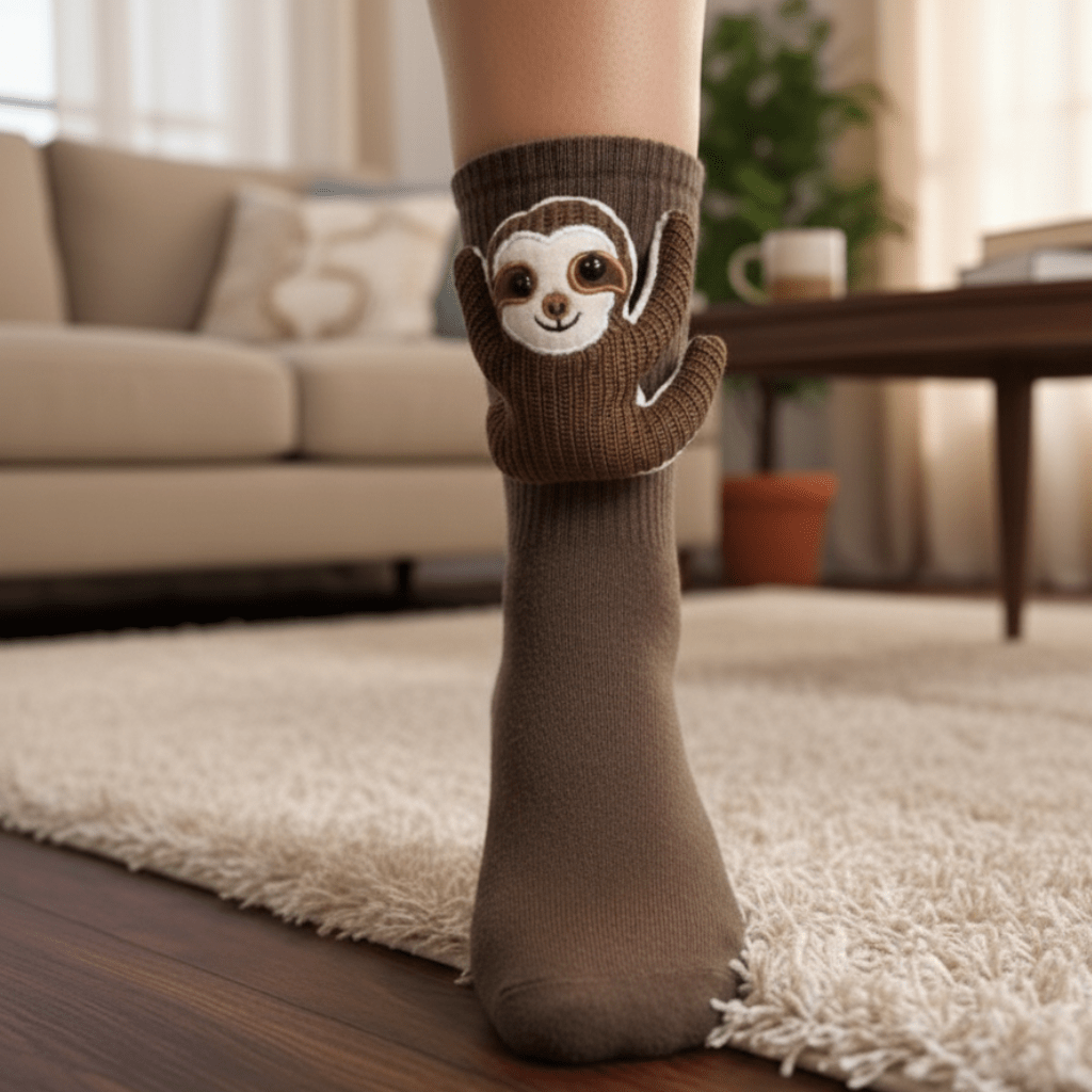 Par bløde hjemmesokker i plys med et 3D-motiv af en panda