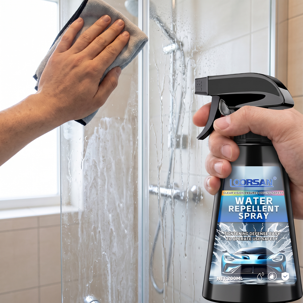 Vandafvisende spray til bilruder og spejle med klud – billede 5
