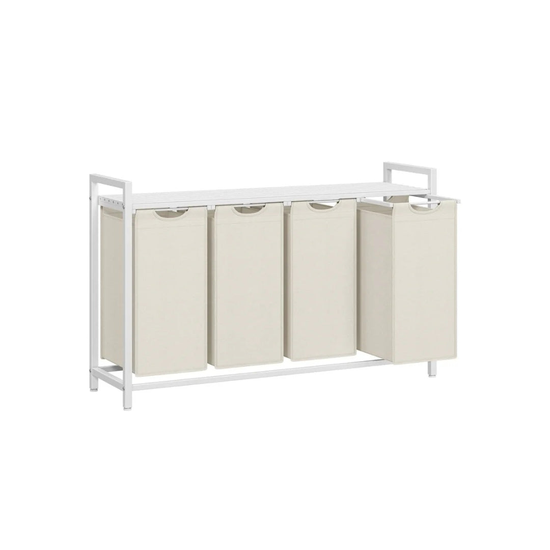 Vasketøjssorterer med rullekurve og opbevaringsreol