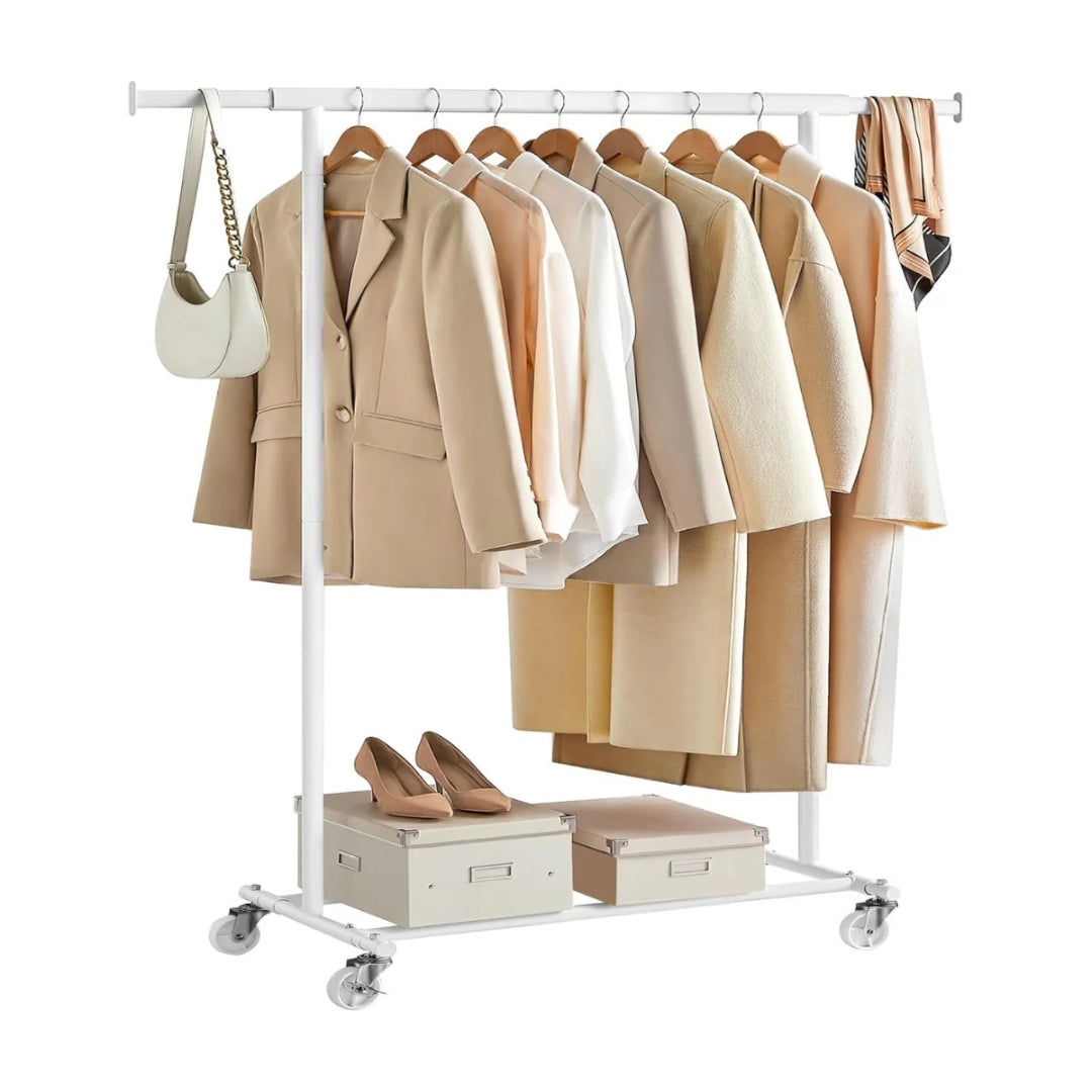 Tøjstativ på hjul – udtrækkeligt metalstativ 90 kg