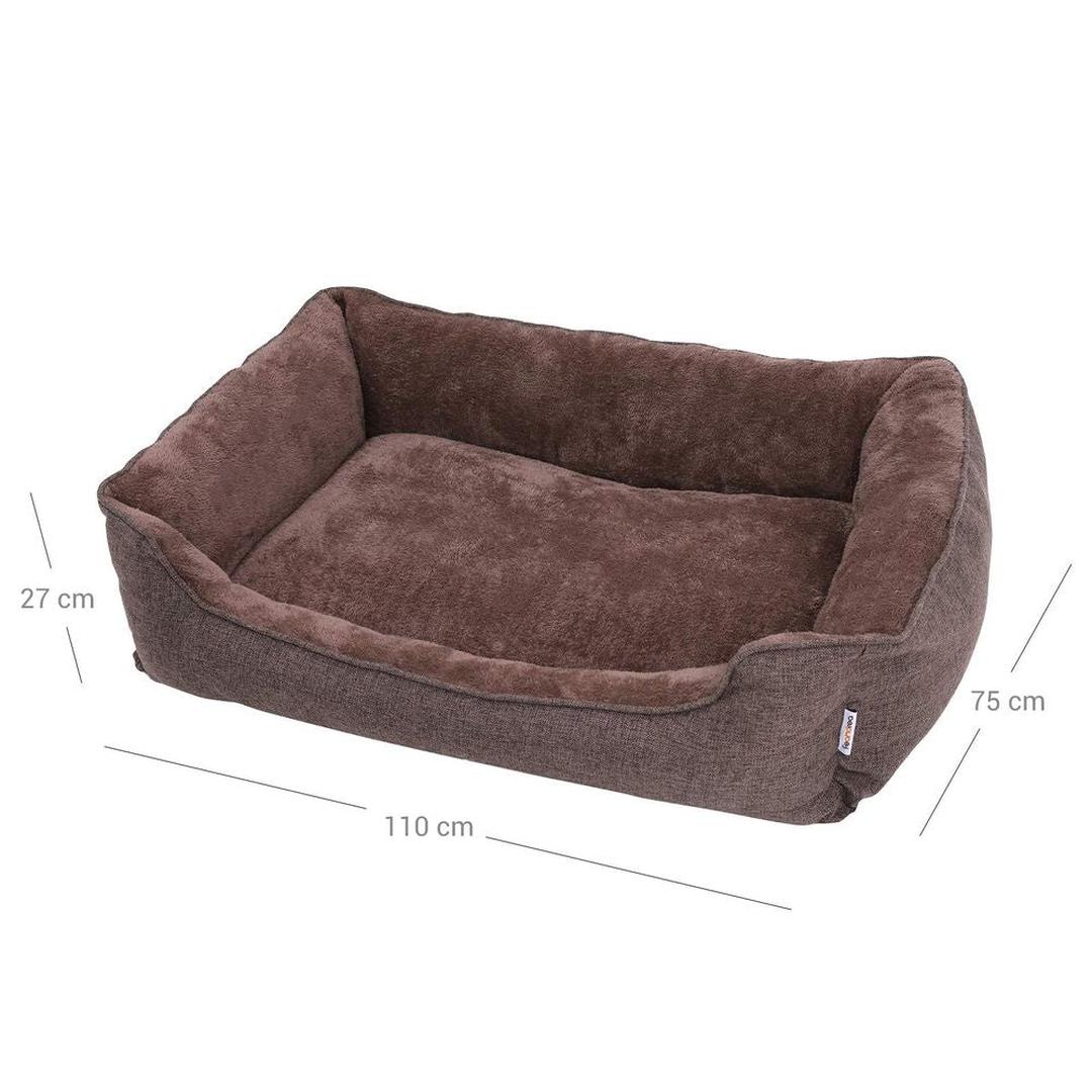 XXL hundeseng ortopædisk – 110 x 75 x 27 cm – aftageligt vaskbart betræk – skridsikker bund – brun